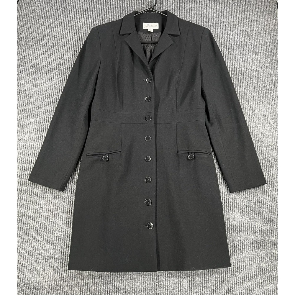 Barami Coat Womens 8 Black Wool Long Single Breasted Overcoat Lined Made USA